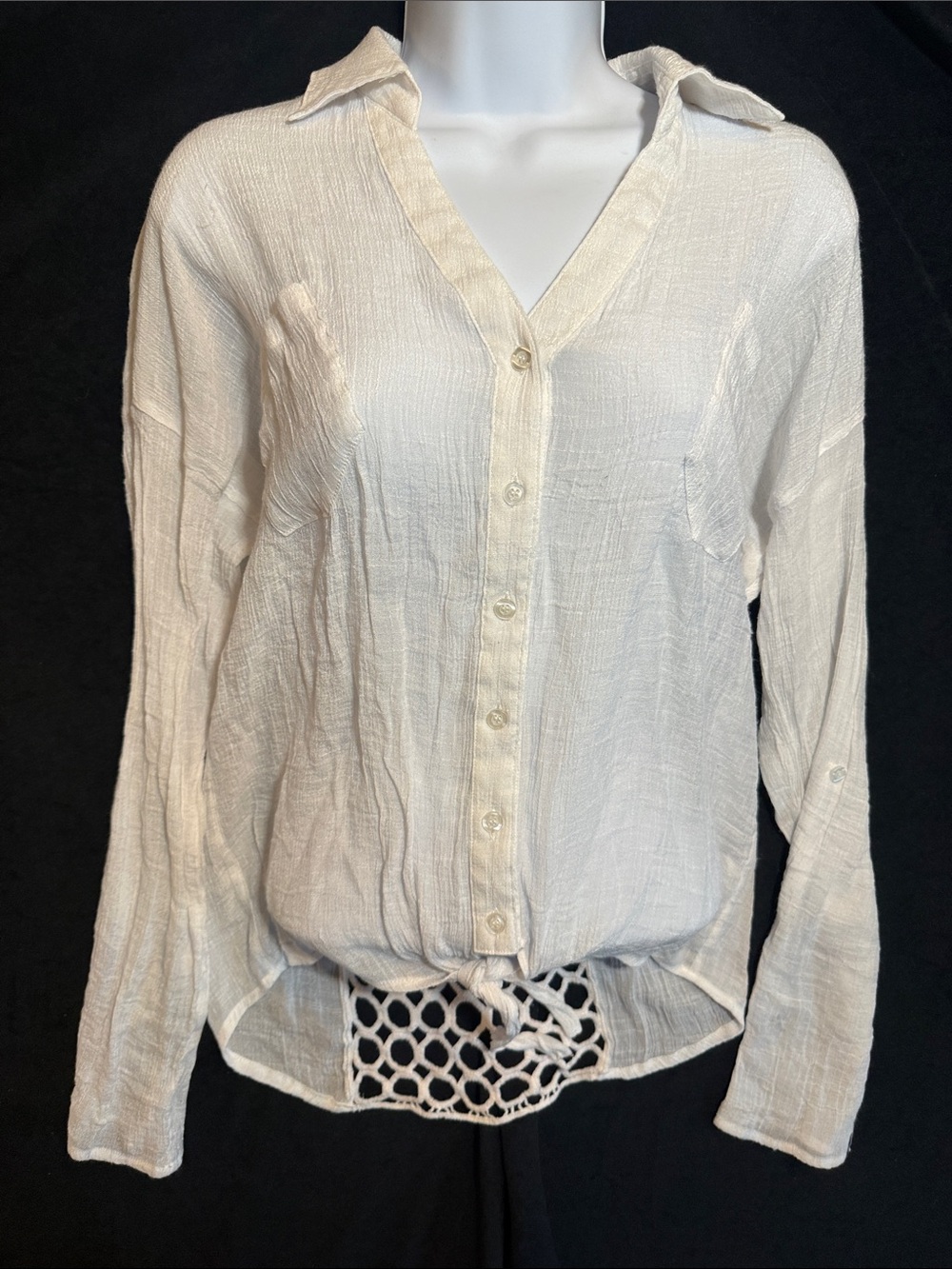 mine Textured Cream Button-Front Women’s Shirt